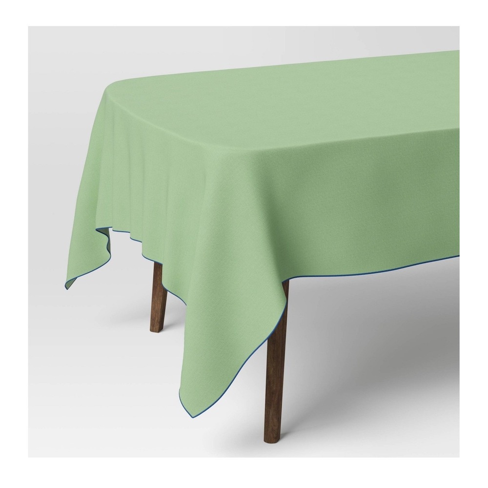 Room‎ Essentials Rectangular Tablecloth Sage Green Blue Trim 60x84 Cotton Blend